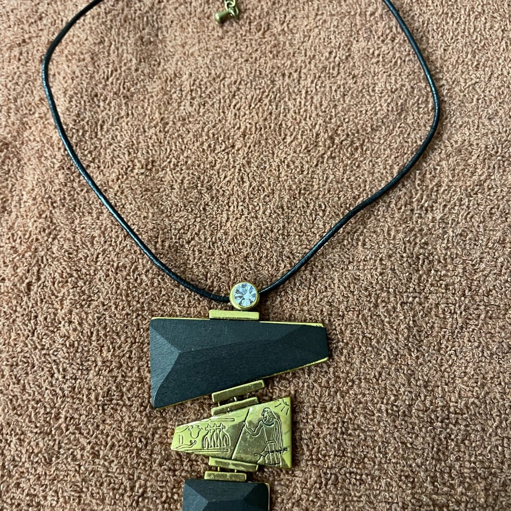 Black and Gold Geometric Pendant Necklace